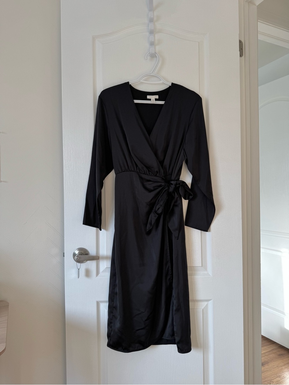 H&M Black Wrap Midi Dress with Side Tie